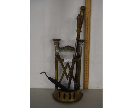 Quantity of fire tools and brass stand