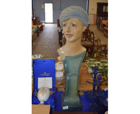 Art Deco style large ceramic female bust on plinth base