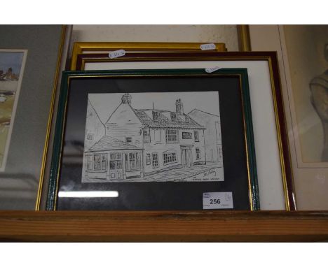 Group of mixed pictures comprising portrait photograph, a modern print of The Feathers public house, North Walsham, photograp