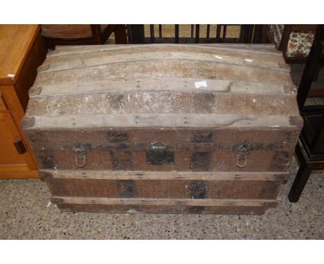 Vintage wooden bound dome top trunk