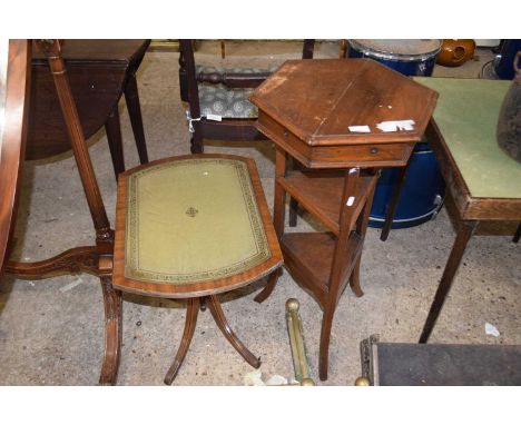 Mixed Lot: leather topped card table, hexagonal lamp table and a folding card table 
