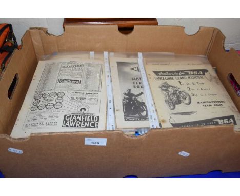 A box of various pages and vintage magazines, motorcycle interest