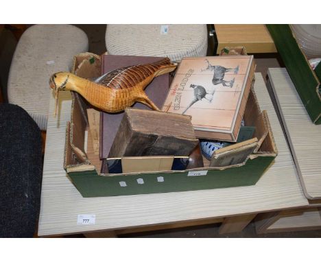 Mixed Lot:  Books, model bird, Spode pastry forks etc