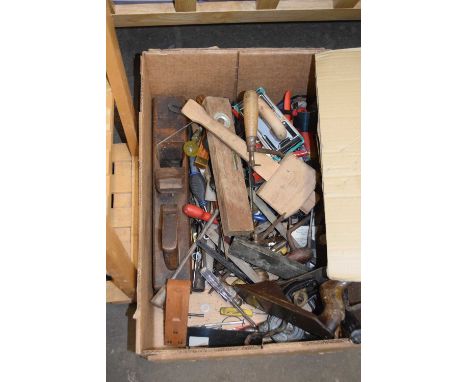 Box of assorted hand tools to include woodworking and others