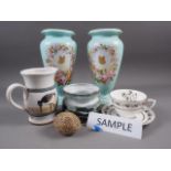 A Royal Worcester "Bernina" pattern part teaset, a Sylvan Wye pot, other studio pottery, a pair of