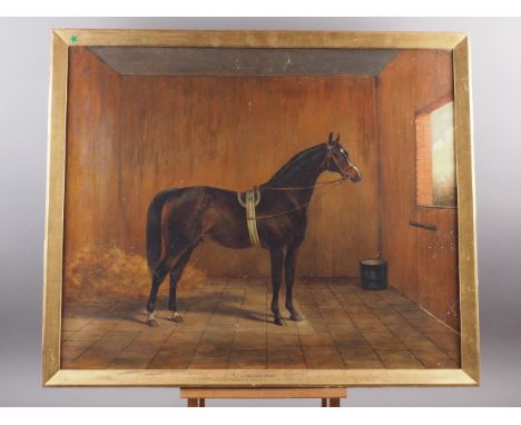 J Matthews: early 19th century study of a horse and a loose box, "Simonian", 24 1/2" x 29 1/2", in gilt strip frame, and a co