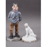 An 18th century Derby? white glazed model of a dog with gilt highlights, 2 3/4" high, and a Royal