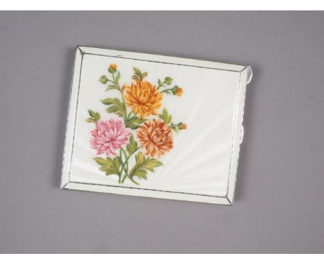 An enamel on silver cigarette case decorated with three chrysanthemums, 5.5oz troy approx (small losses to enamel) 