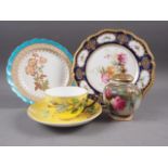 A Royal Worcester bulbous jar and cover with flower decoration and gilt highlights, 5 1/8" high, a