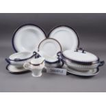 A matched part dinner service, comprising Doulton Burslem "Belmont" pattern, Alfred Meakin "Bleu