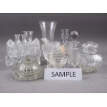 A quantity of clear cut and moulded glass, including a cruet, formed as an elephant, various
