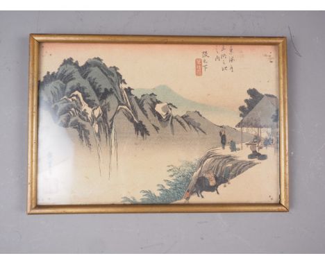 Utagawa Hiroshige: a Japanese woodblock print from the series Fifty-Three Stations of the Tokaido, in gilt strip frameConditi