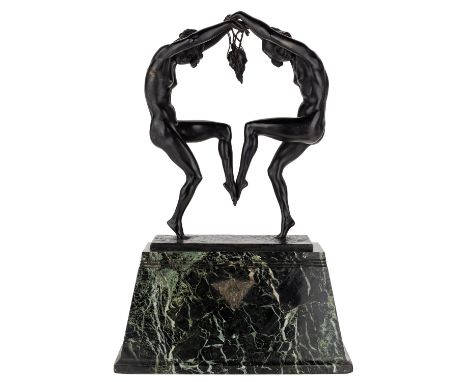 AURORE ONU (ROMANIAN 20TH CENTURY)  The Mask Dance, circa 1925 bronze atop granite base height of sculpture: 40 cm (15 3/4 in