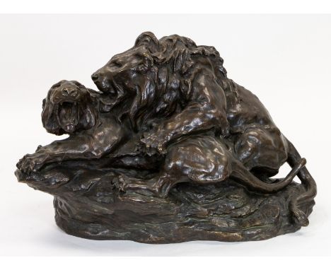 THOMAS FRANCOIS CARTIER (FRENCH 1879-1943) Lion and lioness,  bronze with medium brown patina overall height: 34 cm (13 3/8 i