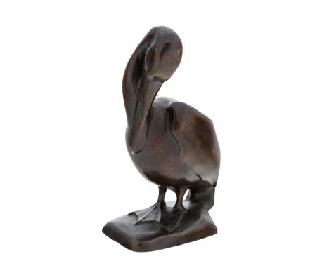 UGO CAP (ITALIAN 20TH CENTURY) Pelican Cleaning His Feathers,  bronze with medium brown patina overall height: 17 cm (6 3/4 i
