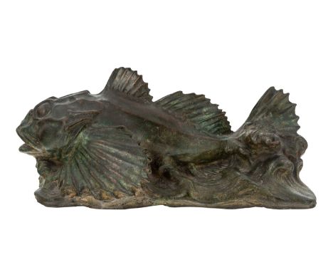 A BRONZE SCULPTURE OF A FISH ,  bronze height: 11 cm (4 3/8 in.), length: 24.5 cm (9 5/8 in.)  signed and dated on base PROVE