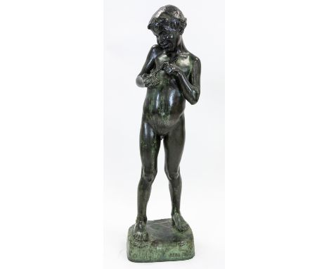 JOSEPH MALET (FRENCH 1873-1946) Boy with Frog,  bronze with green patina overall height: 136 cm (53 1/2 in.)  signed, stamped