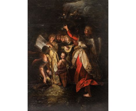 18TH CENTURY ITALIAN OLD MASTER The Annunciation,  oil on panel 94 x 69 cm (37 x 27 1/8 in.)    