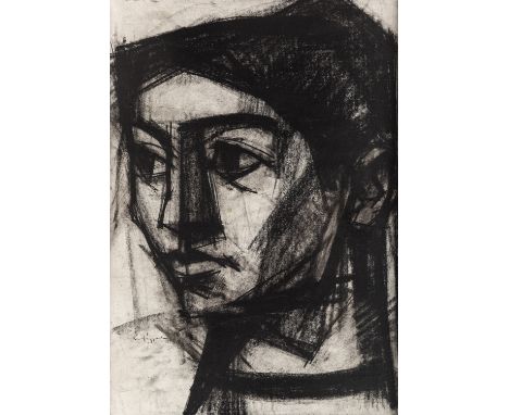 GYULA KONFAR (HUNGARIAN 1923-2008) Woman's Portrait,  charcoal on paper 57 x 40.5 cm (22 1/2 x 16 in.) signed lower left PROV