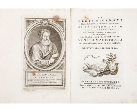 Gallo Agostino. Le venti giornate dell'agricoltura e de' piaceri della Villa... Nuova edizione, acresciuta di annotazione e d