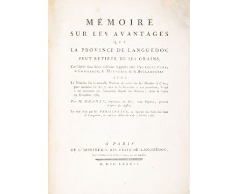 Parmentier Antoine. Mémoire sur les avantages que la Province de Languedoc peut retirer de ses Grains... Avec le Mémoire sur 