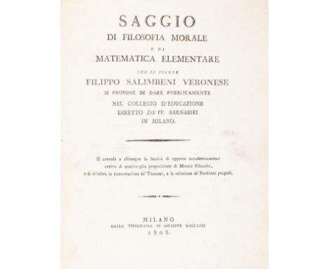 Filosofia e Matematica/Philosophy and Mathematics. Salimbeni Filippo. Saggio di filosofia morale e di matematica elementare. 
