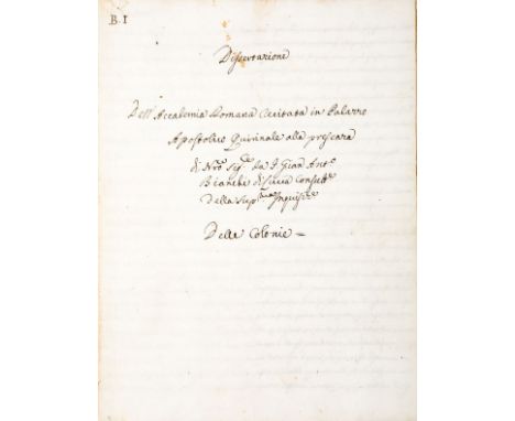 Manoscritto inedito. Accademia delle Romane Antichità/Unpublished manuscript. Bianchi di Lucca Gian Antonio.  Interessante ma