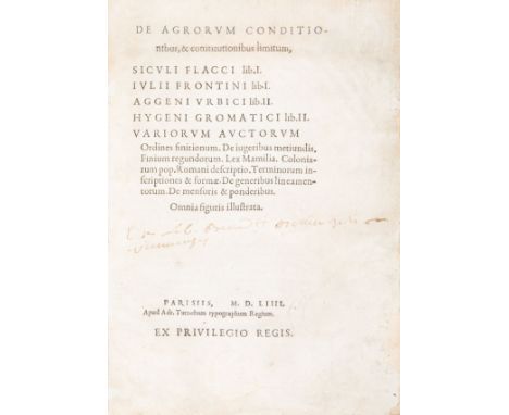 De agrorum conditionibus, & constitutionibus limitum, Siculi Flacci, lib. I. Iulii Frontini lib. I. Aggeni Urbici lib. II. Va