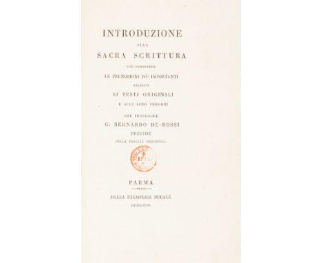 Bodoni. De Rossi Giovanni Bernardo. Introduzione alla Sacra Scrittura che comprende le prenozioni più importanti relative ai 