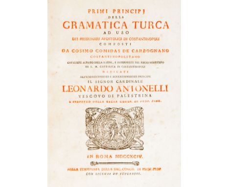 Turchia/Turkey. Comidas de Carbognano Cosimo. Primi principi della gramatica turca ad uso dei missionari apostolici di Costan