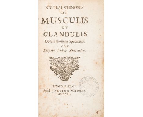 Steno Nicolaus [Steensen Niels]. De musculis et glandulis observationum specimen. Cum epistolis duabus anatomicis. Leiden, Ja