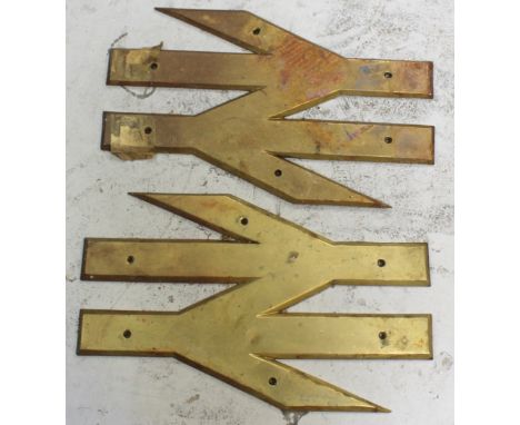 A pair of vintage brass British Rail signs, each 48 x 30.5cm, chalked verso XVOR no.8 (2).