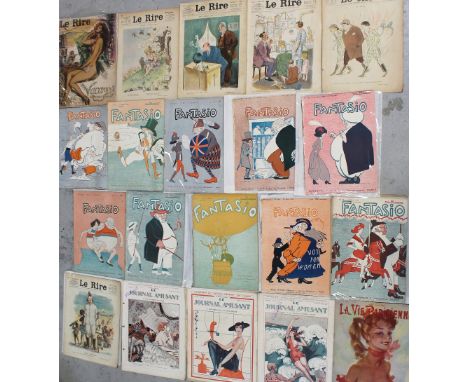 Forty-four 1910s-1950s vintage French glamour magazines to include 'La Vie Parisienne', 'Le Sourie' and 'Le Journal Amusant' 
