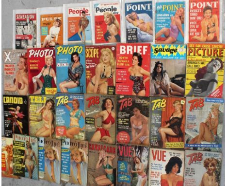 Thirty-one 1950s and 60s small format vintage US pin-up and Hollywood gossip magazines to include 'Tab', 'Candid' and 'Vue', 