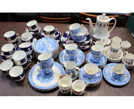 A quantity of mainly vintage teaware to include Royal Albion cobalt blue and white gilt heightened tea service, a set of Crow