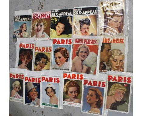 Thirty-two predominantly 1930s vintage French glamour magazines to include 'Paris Magazine', 'Paris Sex Appeal' and 'Venus' (