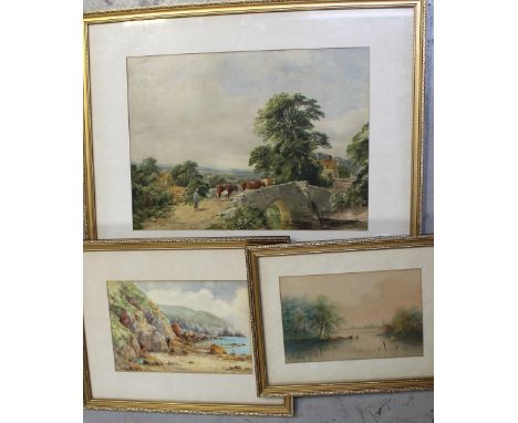 D MARTIN (19th/20th century); watercolour, Cornish coastal scene, signed D Martin lower left, 17. 5 x 26.5cm, framed and glaz