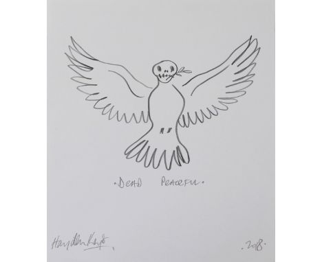 HAYDEN KAYS (b 3rd October 1985); pencil sketch on paper entitled 'Dead Peaceful', depicting a peace dove with skeletal head 