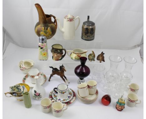 A collection of assorted pottery and lead crystal to include a J &amp; G Meakin six setting coffee service and assorted cabin