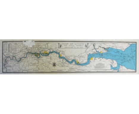 A print of 'Port of London, the River Thames from Teddington to the Nore', 21 x 101cm, framed and glazed.