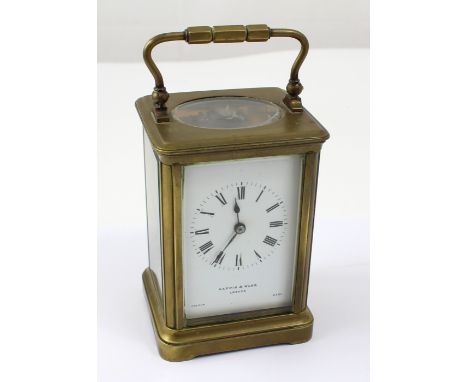 A Mappin &amp; Webb French-made carriage clock the enamelled dial set with Roman numerals, with winding key, height 13.5cm.