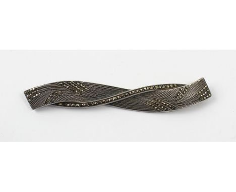 A Theodor Fahrner Art Deco marcasite engine turned linear brooch, length 7.5cm.