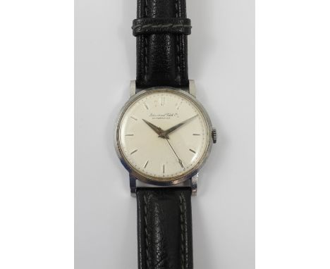 International Watch Company; a vintage gentlemen's stainless steel manual wind wristwatch, c1956, diameter 3.3cm.