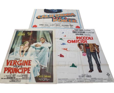Three vintage Italian film billboard posters; 'California Poker', 198 x 140cm, 'Piccoli Omicidi' and a further example (3).