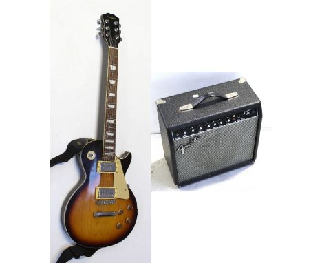 A Westfield vintage electric guitar, approx length 100cm, in black nylon Rock Bag by Warwick travel case, and a Fender 25R am