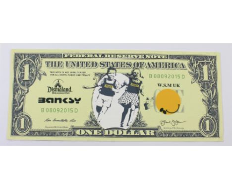 BANKSY; a Dismal Art Dismal Dollar canvas dated August/September 2015, location Weston-Super-Mare verso, also stating 'This D
