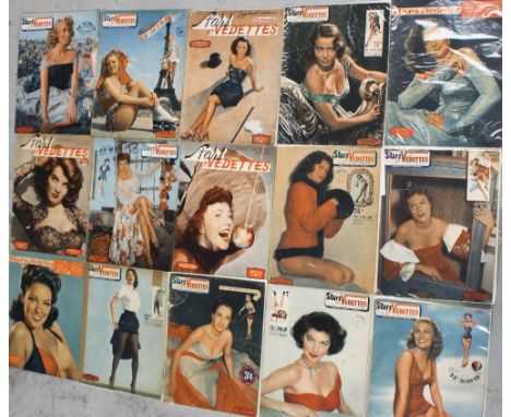 Twenty-eight 1940s and 50s vintage French pin-up and glamour magazines comprising 'Paris Frou Frou' and 'Stars &amp; Videttes