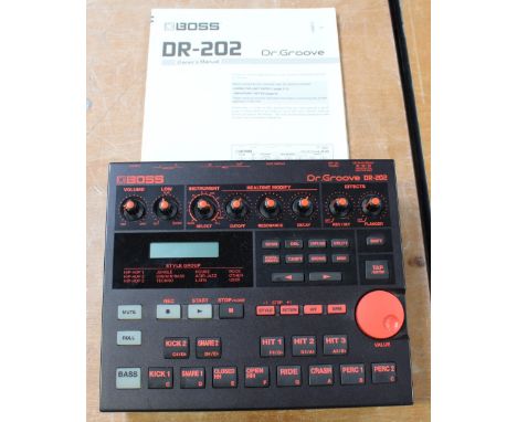 A Boss DR-202 Dr Groove drum machine with manual, 25.5 x 21.5cm.
