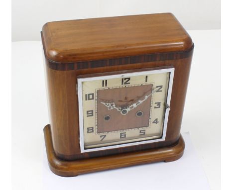 An Art Deco eight day mantel clock the square dial set with Arabic numerals, height 26cm.