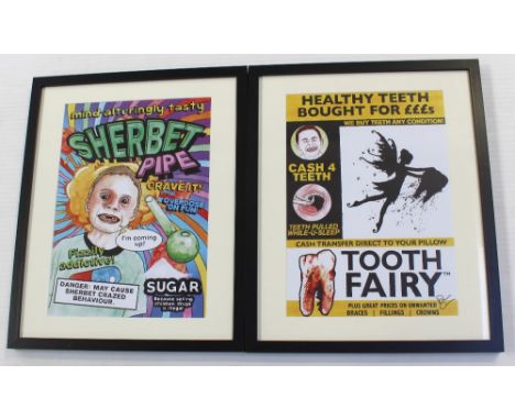 DARREN CULLEN (B 1983); Dismaland Tooth Fairy poster signed by the artist lower-right and Sherbet Pipe poster, both purchased